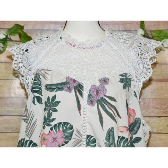 Shein Women's White Hawaiian Beach Blouse Top Plus Size 2X Sleeveless Lace Upper - Picture 2 of 12